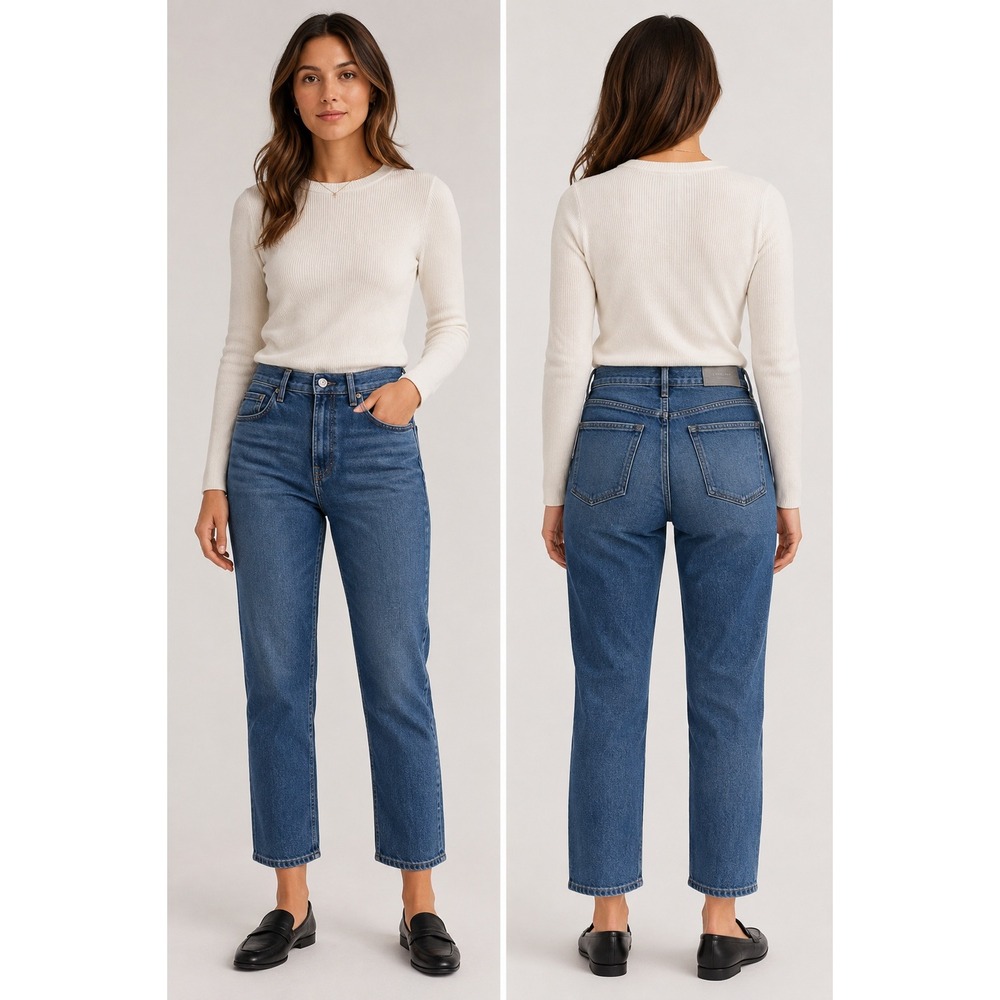 Everlane The Cheeky Jean Women's Size 27 High Rise Straight Crop Mid Wash Denim